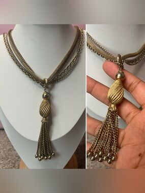 Vintage Gold-Tone Multi-Chain Tassel Pendant Necklace